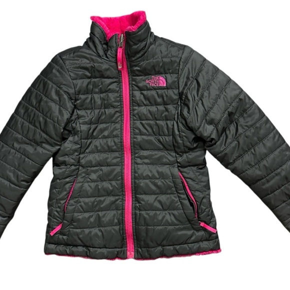 North Face Womens XS Black Puffer Jacket Coat Reversible Sherpa Fleece Pink - Picture 3 of 6